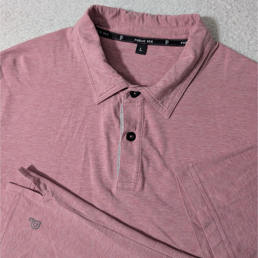 Public Rec Polo Shirt Mens L Pink Heathered Stretch Short Sleeve Go-To Polo
